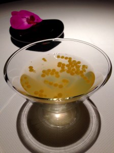 Baumétini: Sparkling saké and Lilikoi (passion fruit) -- HIGHLY recommended!