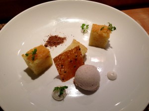 Coconut Mochi Cake w/Cardamon Gelato -- oh my!