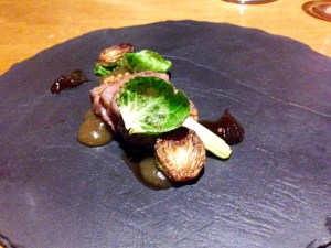 Wagyu beef, mustard seeds, Brussels sprouts, roasted apples