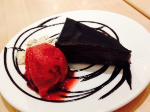 Dessert: Raw Chocolate Pate: mixed berry sorbet, raw cacao, raw almonds.