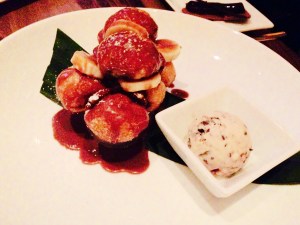 Mori-Monkey Bread: banana chocolate chip ice cream, banana cream, spiced milk chocolate sauce.